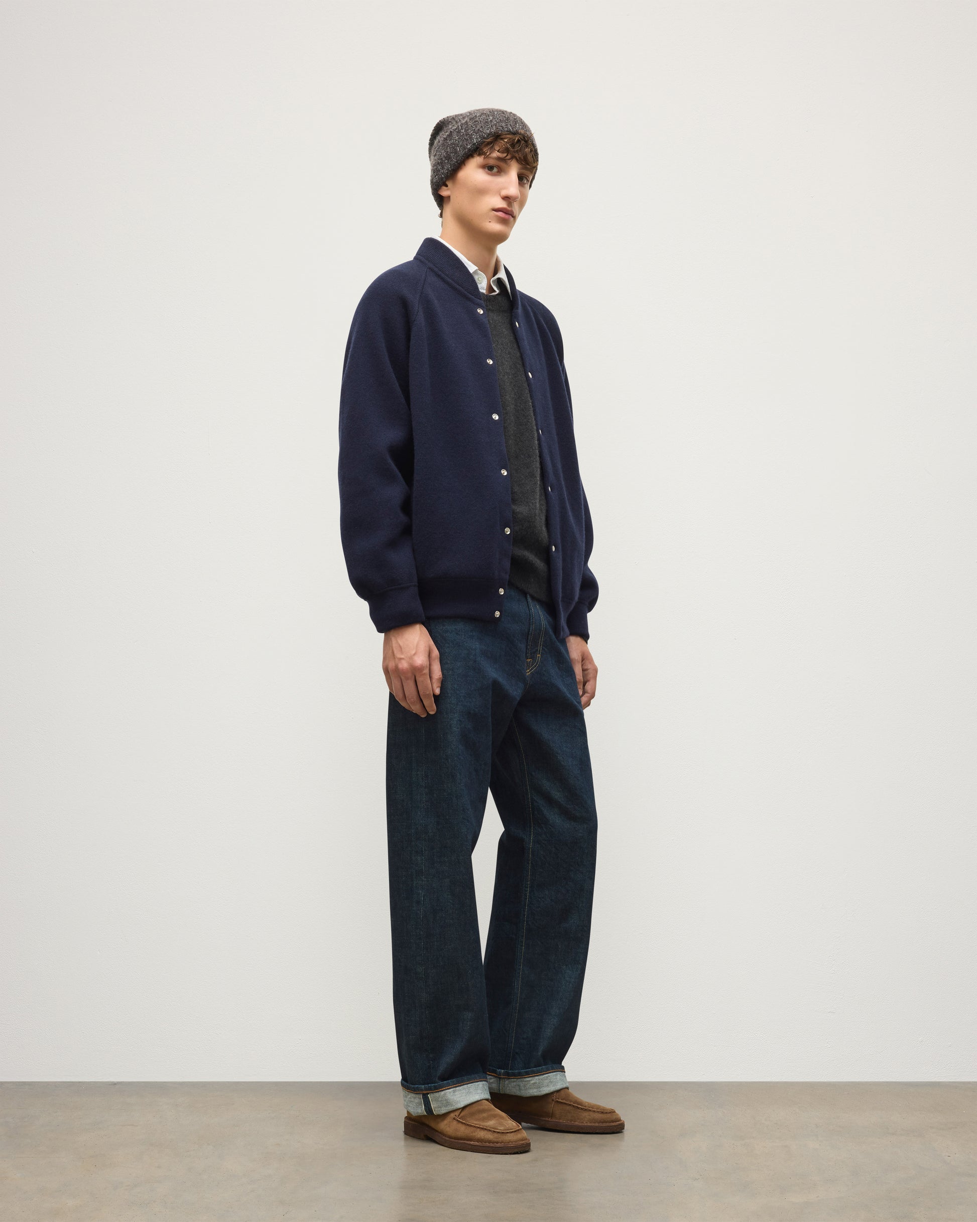 JOHNSTONS OF ELGIN KEPPIE BOMBER JACKET CASHMERE MILANO STITCH BOMBER JACKET - 2 PLY NAVY 100% CASHMERE KAP06008SD7666