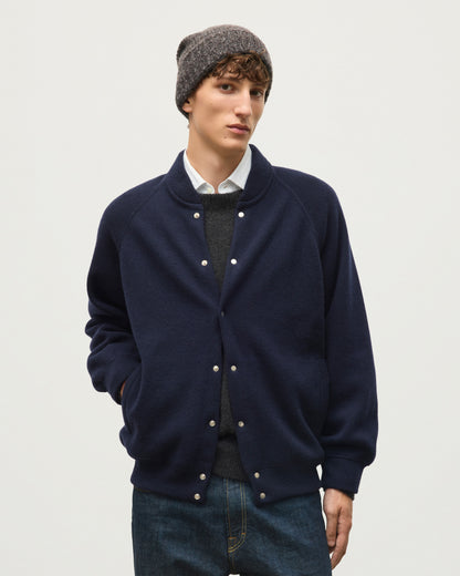 JOHNSTONS OF ELGIN KEPPIE BOMBER JACKET CASHMERE MILANO STITCH BOMBER JACKET - 2 PLY NAVY 100% CASHMERE KAP06008SD7666