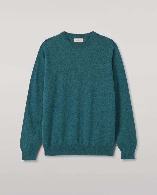 JOHNSTONS OF ELGIN REUBEN CREW CASHMERE CREW NECK SWEATER - 2 PLY GREEN 100% CASHMERE KAP06051HC4327
