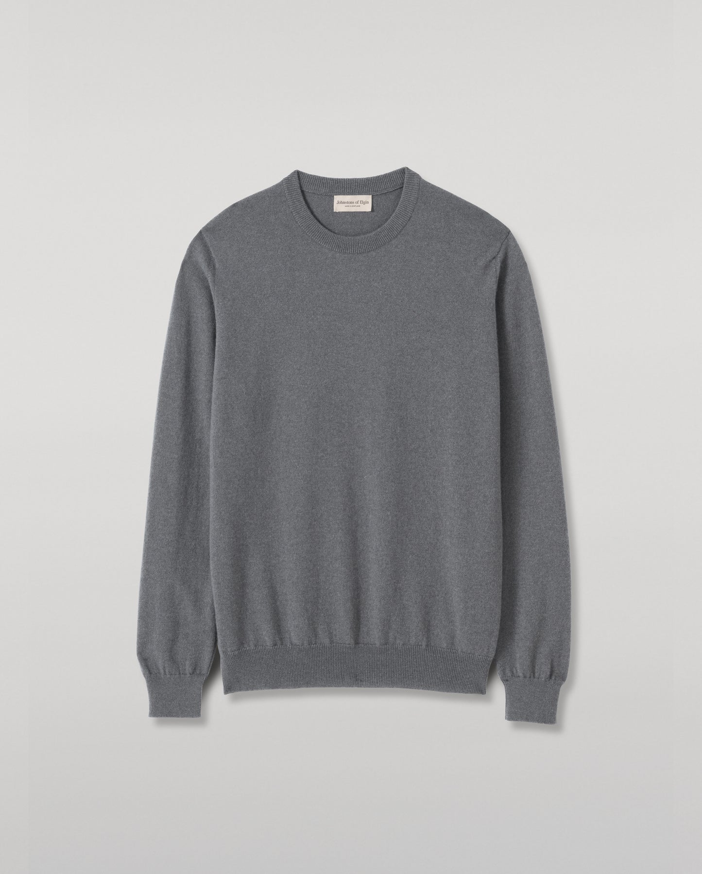 JOHNSTONS OF ELGIN REUBEN CREW CASHMERE CREW NECK SWEATER - 2 PLY GREY 100% CASHMERE KAP06051SA7216