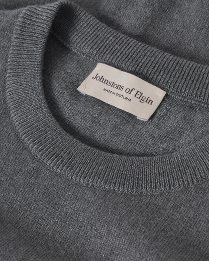 JOHNSTONS OF ELGIN REUBEN CREW CASHMERE CREW NECK SWEATER - 2 PLY GREY 100% CASHMERE KAP06051SA7216