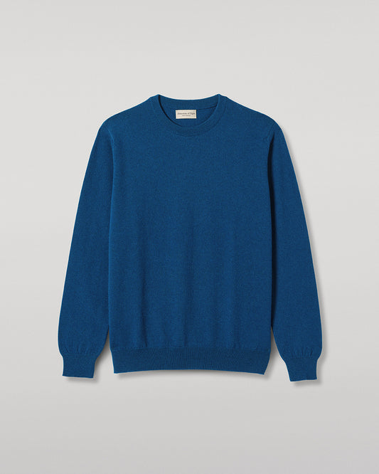 JOHNSTONS OF ELGIN REUBEN CREW CASHMERE CREW NECK SWEATER - 2 PLY BLUE 100% CASHMERE KAP06051SD5369