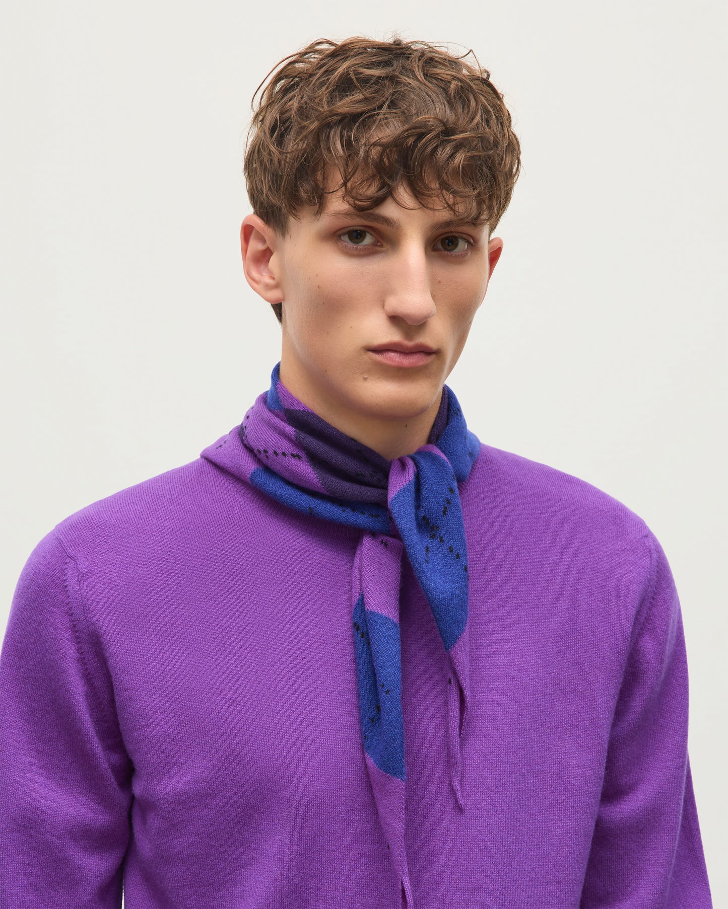 JOHNSTONS OF ELGIN REUBEN CREW CASHMERE CREW NECK SWEATER - 2 PLY PURPLE 100% CASHMERE KAP06051SD5371
