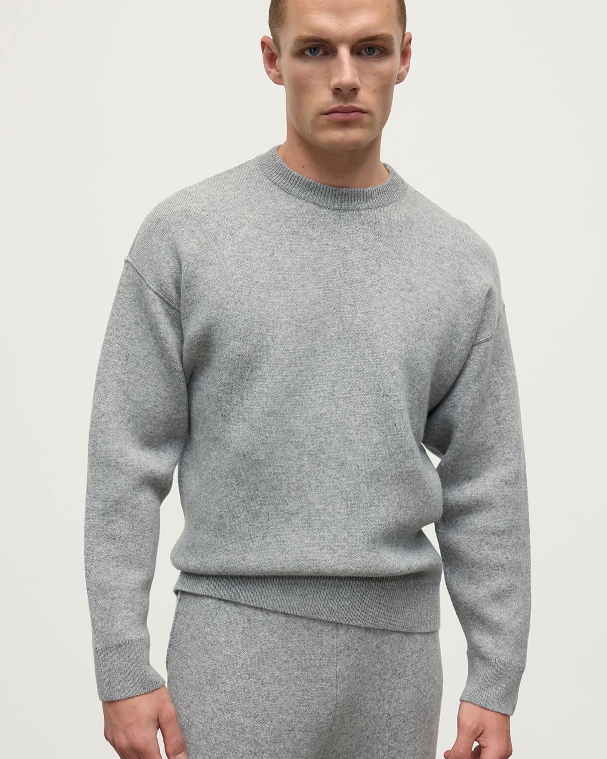 ライトグレー＆ホワイト ダブルフェイス クルー スウェットシャツ