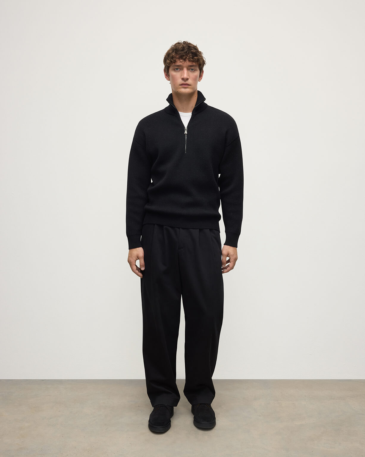 Johnstons of Elgin AW25 Men's Knitwear Iron & Black Double Face Cashmere Black Half Zip Jumper KBA01023Q25336