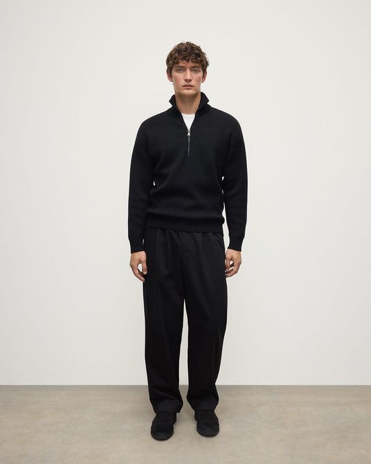 Johnstons of Elgin AW25 Men's Knitwear Iron & Black Double Face Cashmere Black Half Zip Jumper KBA01023Q25336