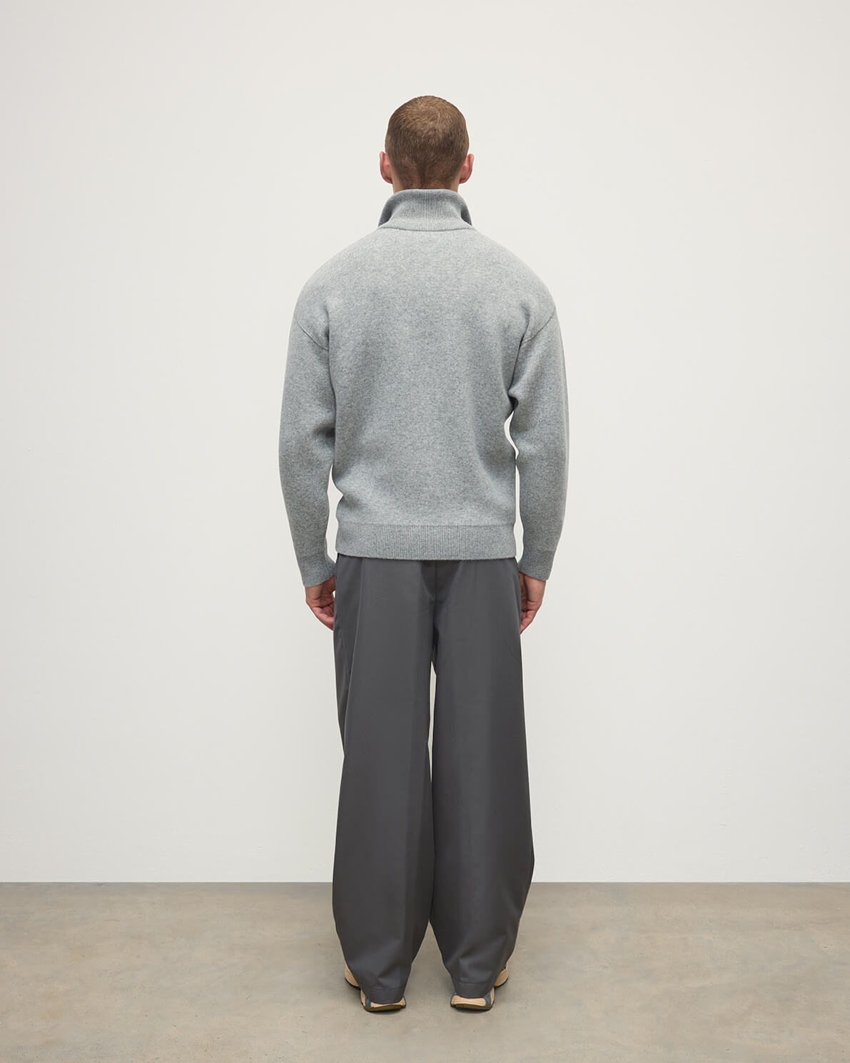 Light Grey & White Double Face Half Zip Jumper | Men's Knitwear