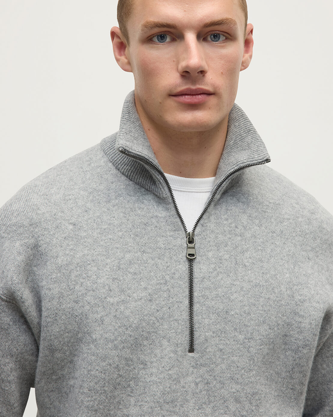 Light Grey & White Double Face Half Zip Jumper | Men's Knitwear