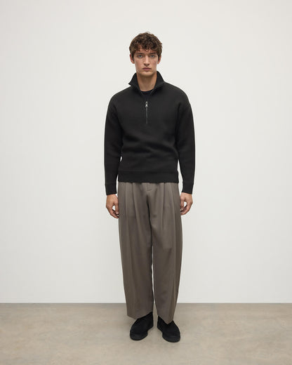 Johnstons of Elgin AW25 Men's Knitwear Black & Mid Grey Double Face Cashmere Grey Half Zip Jumper KBA01023Q25323