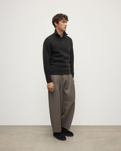 Johnstons of Elgin AW25 Men's Knitwear Black & Mid Grey Double Face Cashmere Grey Half Zip Jumper KBA01023Q25323