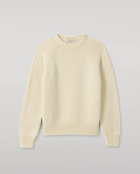 JOHNSTONS OF ELGIN BAY CREW SWEATER MARBLED CASHMERE RAGLAN ROUND NECK SWEATER WHITE 78% CASHMERE, 22% COTTON KBB01068SA0663
