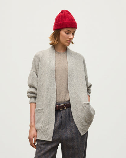 JOHNSTONS OF ELGIN BAY SLOUCH CARDIGAN MARBLED CASHMERE SLOUCH CARDIGAN WITH POCKETS GREY 78% CASHMERE, 22% COTTON KBB01069HA4273