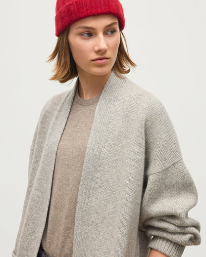 JOHNSTONS OF ELGIN BAY SLOUCH CARDIGAN MARBLED CASHMERE SLOUCH CARDIGAN WITH POCKETS GREY 78% CASHMERE, 22% COTTON KBB01069HA4273