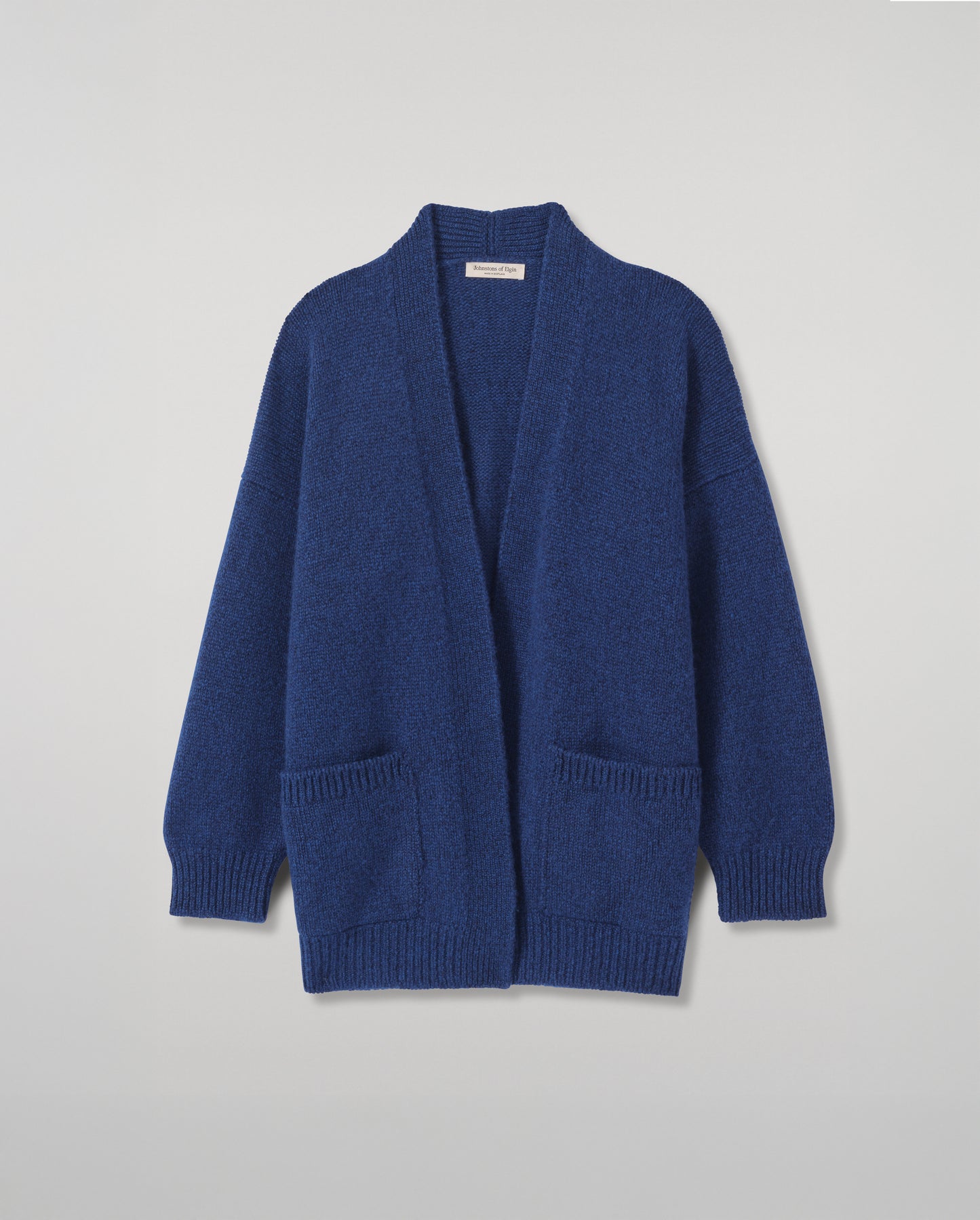 JOHNSTONS OF ELGIN BAY SLOUCH CARDIGAN MARBLED CASHMERE SLOUCH CARDIGAN WITH POCKETS DARK BLUE 78% CASHMERE, 22% COTTON KBB01069HD7361
