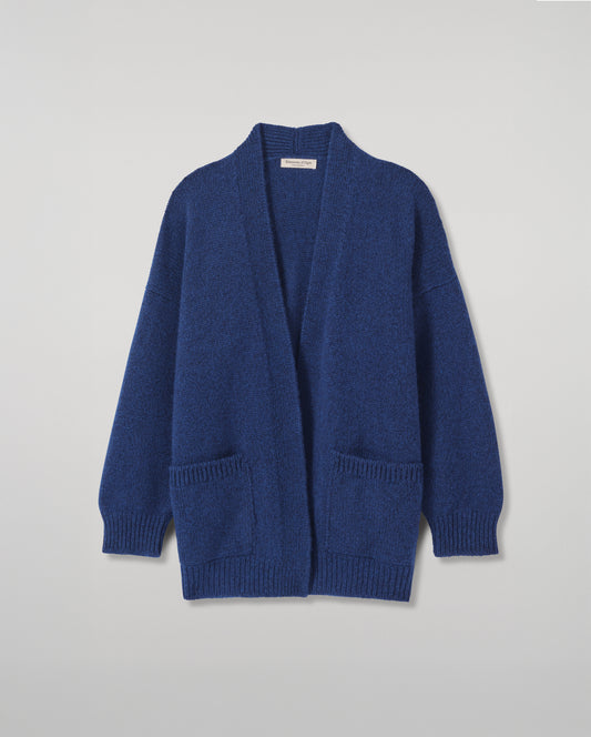 JOHNSTONS OF ELGIN BAY SLOUCH CARDIGAN MARBLED CASHMERE SLOUCH CARDIGAN WITH POCKETS DARK BLUE 78% CASHMERE, 22% COTTON KBB01069HD7361