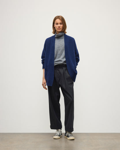 JOHNSTONS OF ELGIN BAY SLOUCH CARDIGAN MARBLED CASHMERE SLOUCH CARDIGAN WITH POCKETS DARK BLUE 78% CASHMERE, 22% COTTON KBB01069HD7361