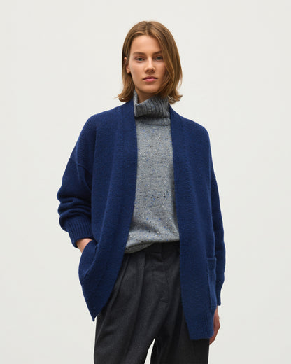 JOHNSTONS OF ELGIN BAY SLOUCH CARDIGAN MARBLED CASHMERE SLOUCH CARDIGAN WITH POCKETS DARK BLUE 78% CASHMERE, 22% COTTON KBB01069HD7361