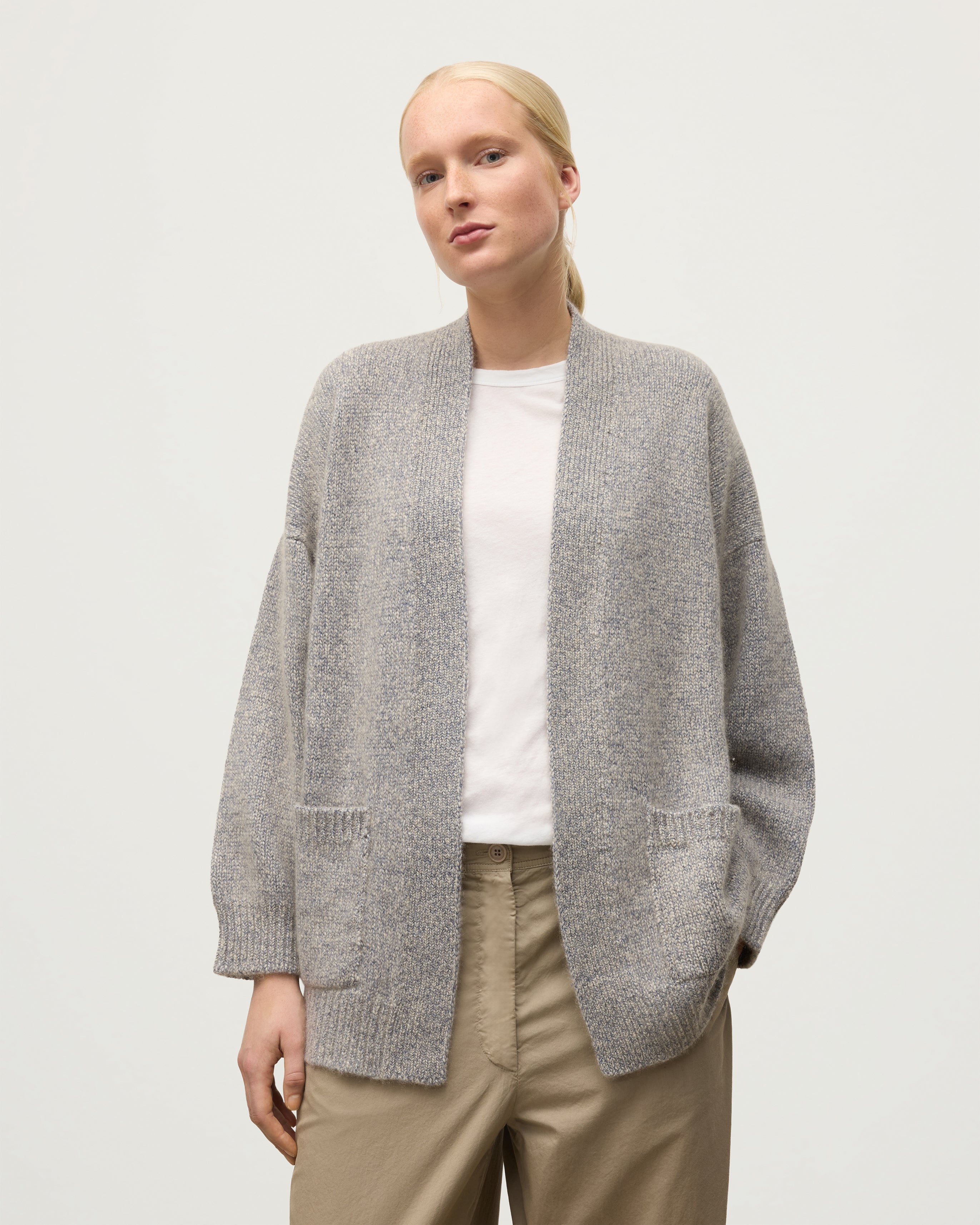 Women's Bay Blue Marl Cashmere Cardigan | Luxury Scottish Knitwear