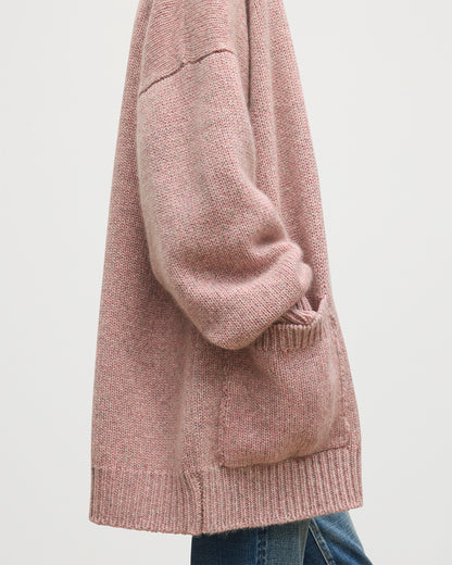 JOHNSTONS OF ELGIN WOMENS BAY SLOUCH CARDIGAN PINK 78% CASHMERE 22% COTTON WITH GREER MERINO VEST AND REEL NATURAL CASHMERE NECK TIE KBB01069HE4379