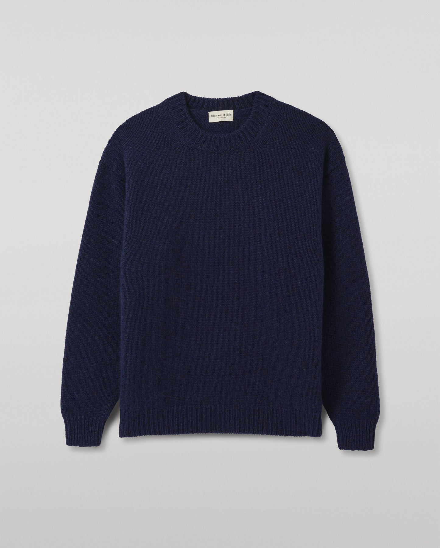 JOHNSTONS OF ELGIN MURCHISON CREW SWEATER MARBLED CASHMERE CREW NECK SWEATER DARK BLUE 78% CASHMERE, 22% COTTON KBB01095HD7361