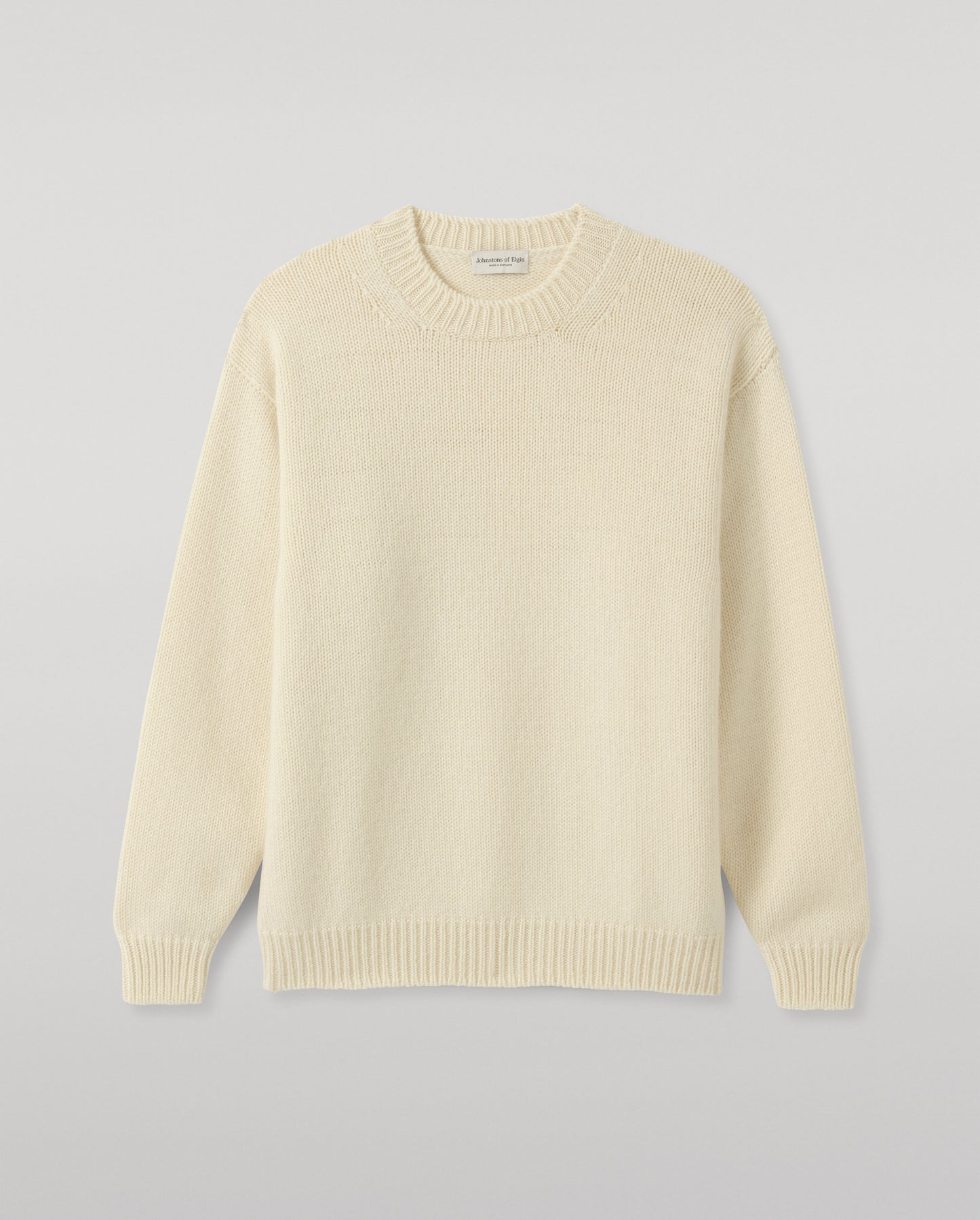 JOHNSTONS OF ELGIN DONACHIE CREW SWEATER MARBLED CASHMERE TEXTURED RIBBED CREW NECK SWEATER GREY 78% CASHMERE, 22% COTTON KBB01109HA4273