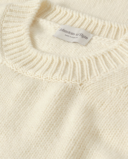 JOHNSTONS OF ELGIN DONACHIE CREW SWEATER MARBLED CASHMERE TEXTURED RIBBED CREW NECK SWEATER GREY 78% CASHMERE, 22% COTTON KBB01109HA4273