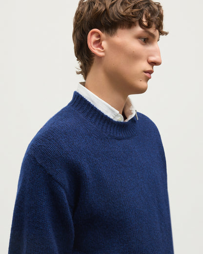 JOHNSTONS OF ELGIN MURCHISON CREW SWEATER MARBLED CASHMERE CREW NECK SWEATER DARK BLUE 78% CASHMERE, 22% COTTON KBB01095HD7361