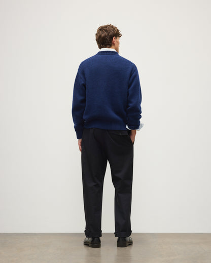 JOHNSTONS OF ELGIN MURCHISON CREW SWEATER MARBLED CASHMERE CREW NECK SWEATER DARK BLUE 78% CASHMERE, 22% COTTON KBB01095HD7361