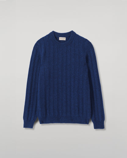 JOHNSTONS OF ELGIN DONACHIE CREW SWEATER MARBLED CASHMERE TEXTURED RIBBED CREW NECK SWEATER DARK BLUE 78% CASHMERE, 22% COTTON KBB01109HD7361