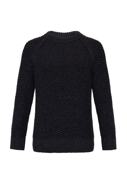 Johnstons of Elgin AW24 Unisex Knitwear Charcoal Unisex Tweed Textured Crew Neck KBB05311Q24474