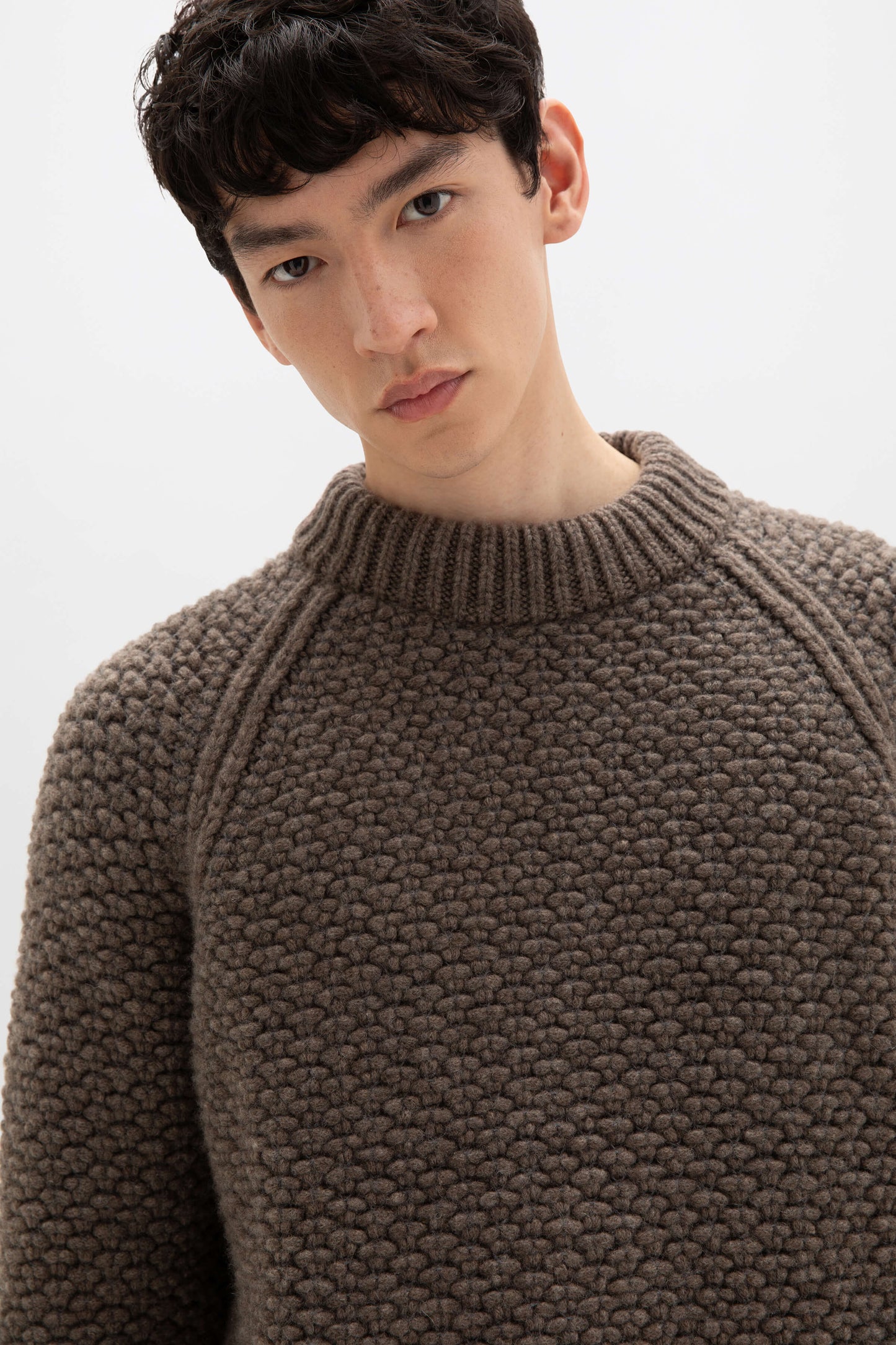 Johnstons of Elgin AW24 Unisex Knitwear Ash Unisex Tweed Textured Crew Neck KBB05311Q24549