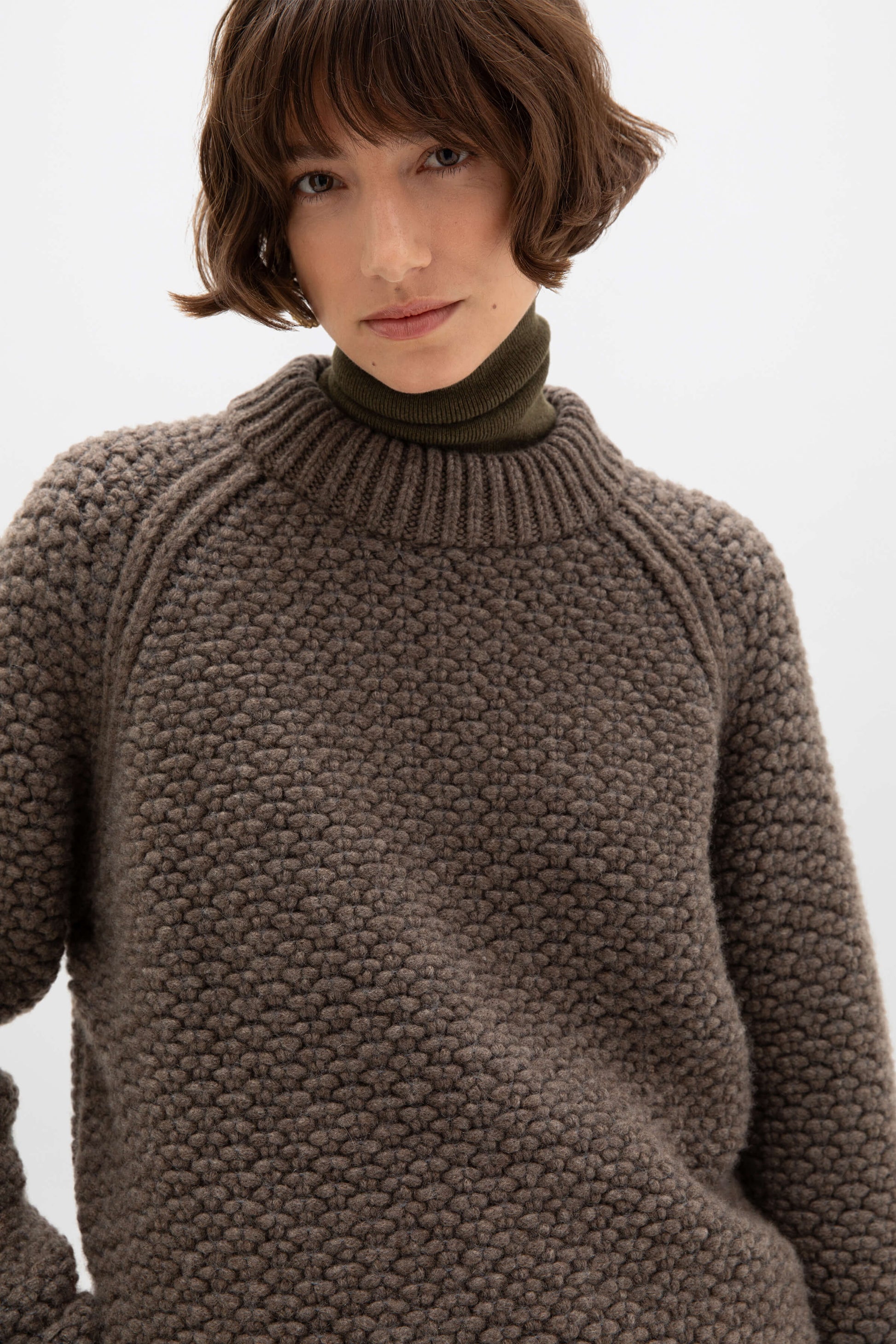 Johnstons of Elgin AW24 Unisex Knitwear Ash Unisex Tweed Textured Crew Neck KBB05311Q24549