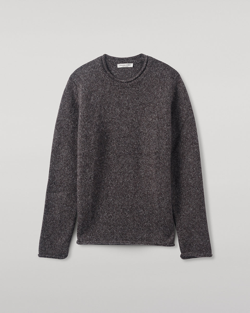 Johnstons of Elgin AW25 Men's Knitwear Charcoal Brushed Cashmere Silk Grey Jumper KBC01025HA7198