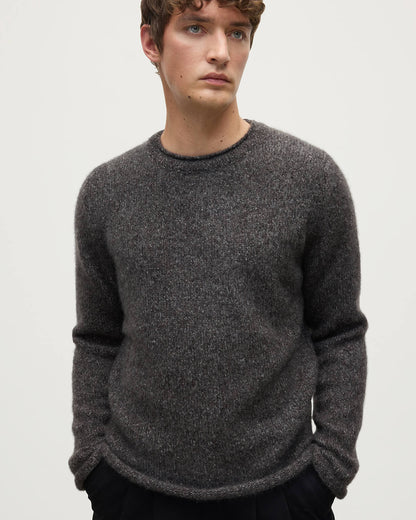 Johnstons of Elgin AW25 Men's Knitwear Charcoal Brushed Cashmere Silk Grey Jumper KBC01025HA7198