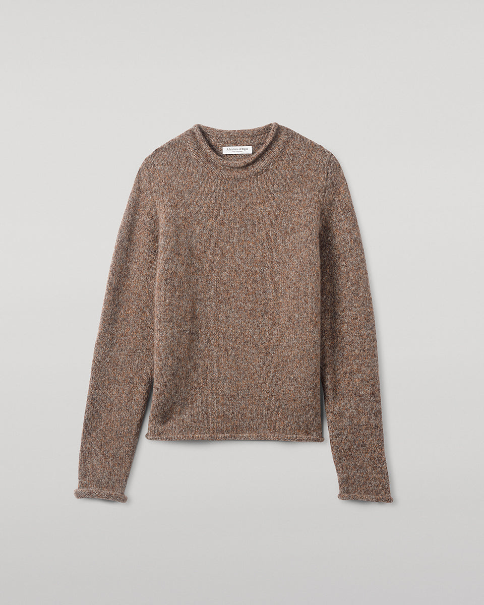 Johnstons of Elgin AW25 Women's Knitwear Molasses Mix Brushed Cashmere-Silk Brown Jumper Close up KBC01031HB4415