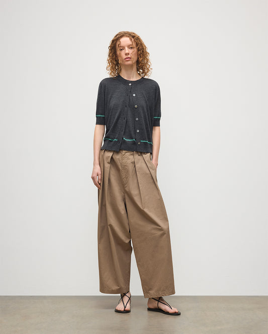 JOHNSTONS OF ELGIN WOMENS BRAE SHORT SLEEVE CREW CARDIGAN GREY 100% MERINO WOOL KBI01063Q25965