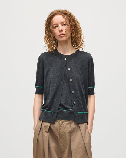 JOHNSTONS OF ELGIN WOMENS BRAE SHORT SLEEVE CREW CARDIGAN GREY 100% MERINO WOOL KBI01063Q25965