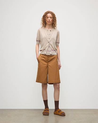 JOHNSTONS OF ELGIN WOMENS BRAE SHORT SLEEVE CREW CARDIGAN NATURAL 100% MERINO WOOL KBI01063Q25967