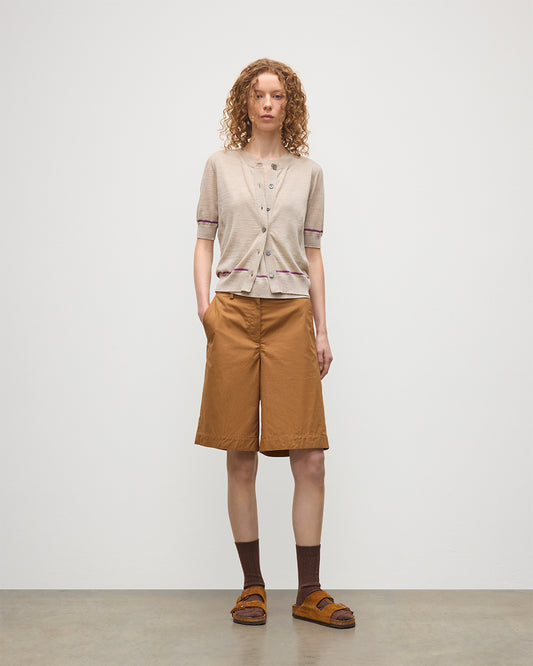 JOHNSTONS OF ELGIN WOMENS BRAE SHORT SLEEVE CREW CARDIGAN NATURAL 100% MERINO WOOL KBI01063Q25967