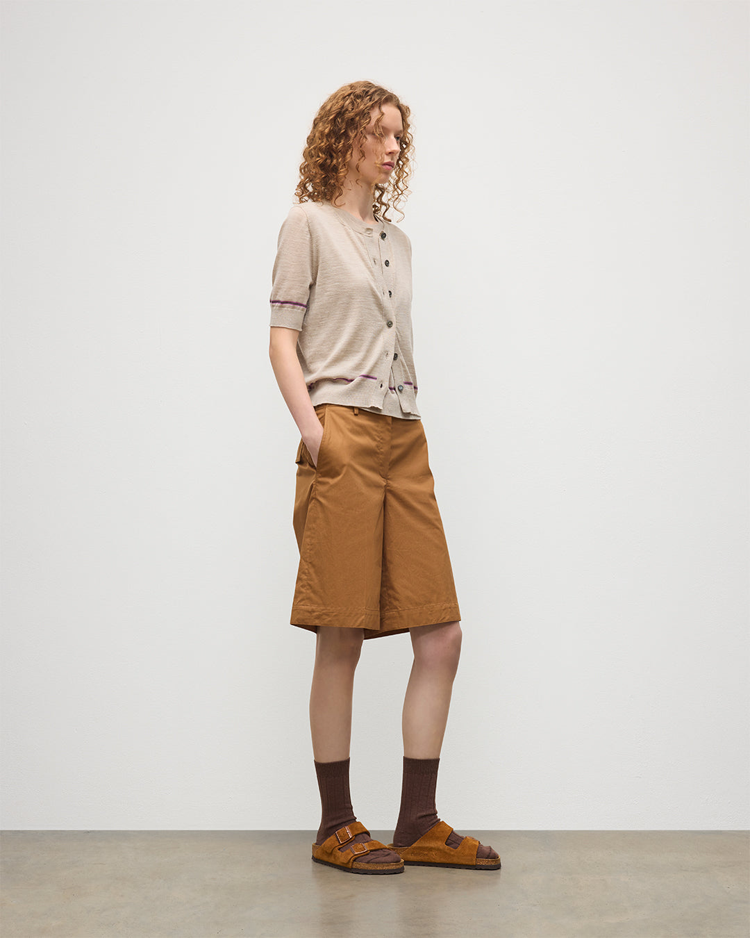 JOHNSTONS OF ELGIN WOMENS BRAE SHORT SLEEVE CREW CARDIGAN NATURAL 100% MERINO WOOL KBI01063Q25967