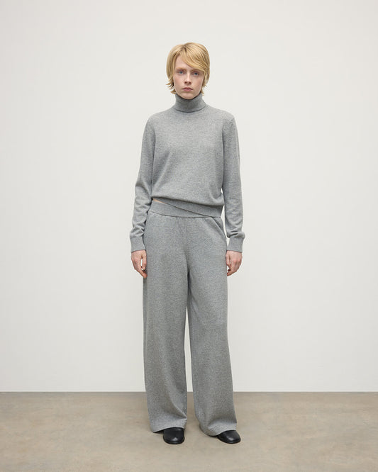 Johnstons of Elgin Women's Knitwear Light Grey Wide Leg Cashmere Trousers KBP00926HA0308