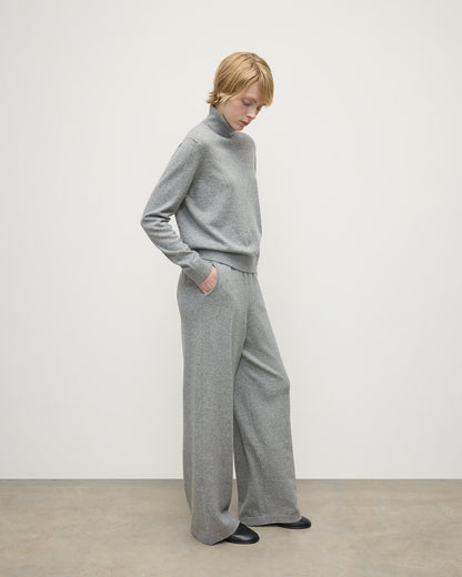 Johnstons of Elgin Women's Knitwear Light Grey Wide Leg Cashmere Trousers KBP00926HA0308