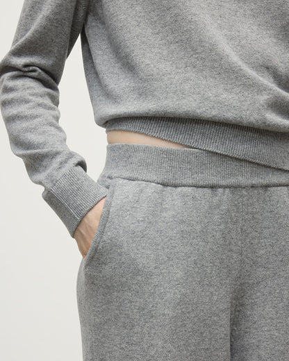 Johnstons of Elgin Women's Knitwear Light Grey Wide Leg Cashmere Trousers KBP00926HA0308