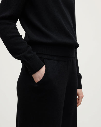 Johnstons of Elgin AW25 Women's Knitwear Black Wide Leg Cashmere Trousers KBP00926SA7210