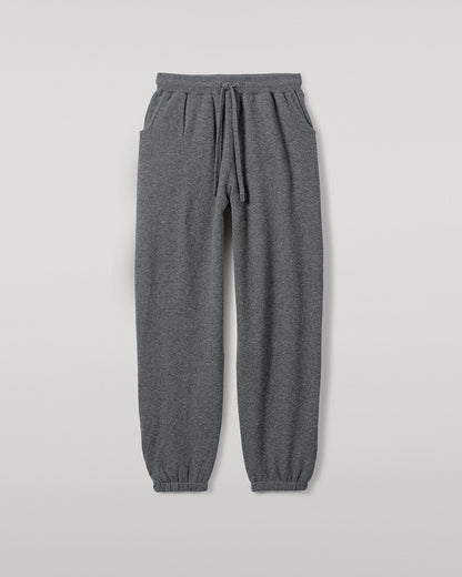 Johnstons of Elgin SS25 Men's Knitwear Mid Grey Tapered Cashmere Joggers with matching cashmere quarter zip neck sweater KBP00948HA0501