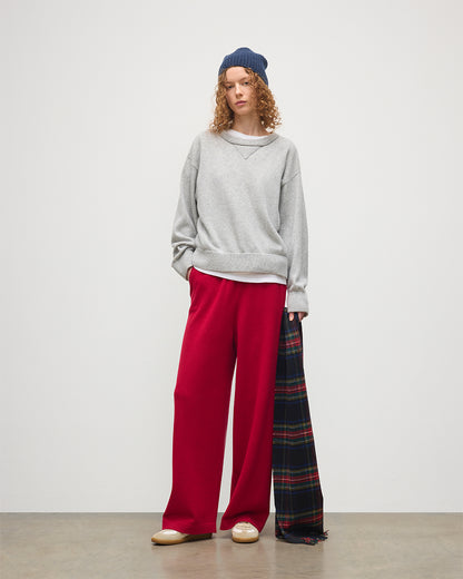 JOHNSTONS OF ELGIN WOMENS COLL PANTS RED 100% CASHMERE WITH STELLA PALE GREY CSAHMERE SWEATSHIRT, BLACK STEWART SCARF, LOVAT NAVY BEANIE HAT KBP00996SE5325