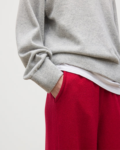 JOHNSTONS OF ELGIN WOMENS COLL PANTS RED 100% CASHMERE WITH STELLA PALE GREY CSAHMERE SWEATSHIRT, BLACK STEWART SCARF, LOVAT NAVY BEANIE HAT KBP00996SE5325