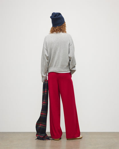 JOHNSTONS OF ELGIN WOMENS COLL PANTS RED 100% CASHMERE WITH STELLA PALE GREY CSAHMERE SWEATSHIRT, BLACK STEWART SCARF, LOVAT NAVY BEANIE HAT KBP00996SE5325