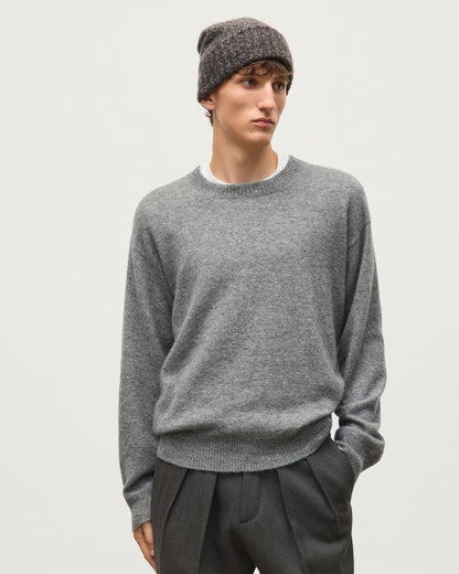 JOHNSTONS OF ELGIN PAXTON CREW SWEATER BRUSHED CASHMERE SILK CREW NECK SWEATER GREY 74% CASHMERE, 26% SILK KBP01082HA0429