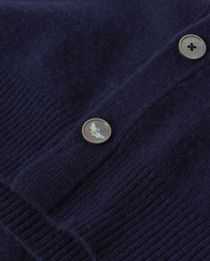 JOHNSTONS OF ELGIN BOYCE VEE CARDIGAN BRUSHED CASHMERE SILK VEE NECK CARDIGAN DARK BLUE 74% CASHMERE, 26% SILK KBP01098HD4510